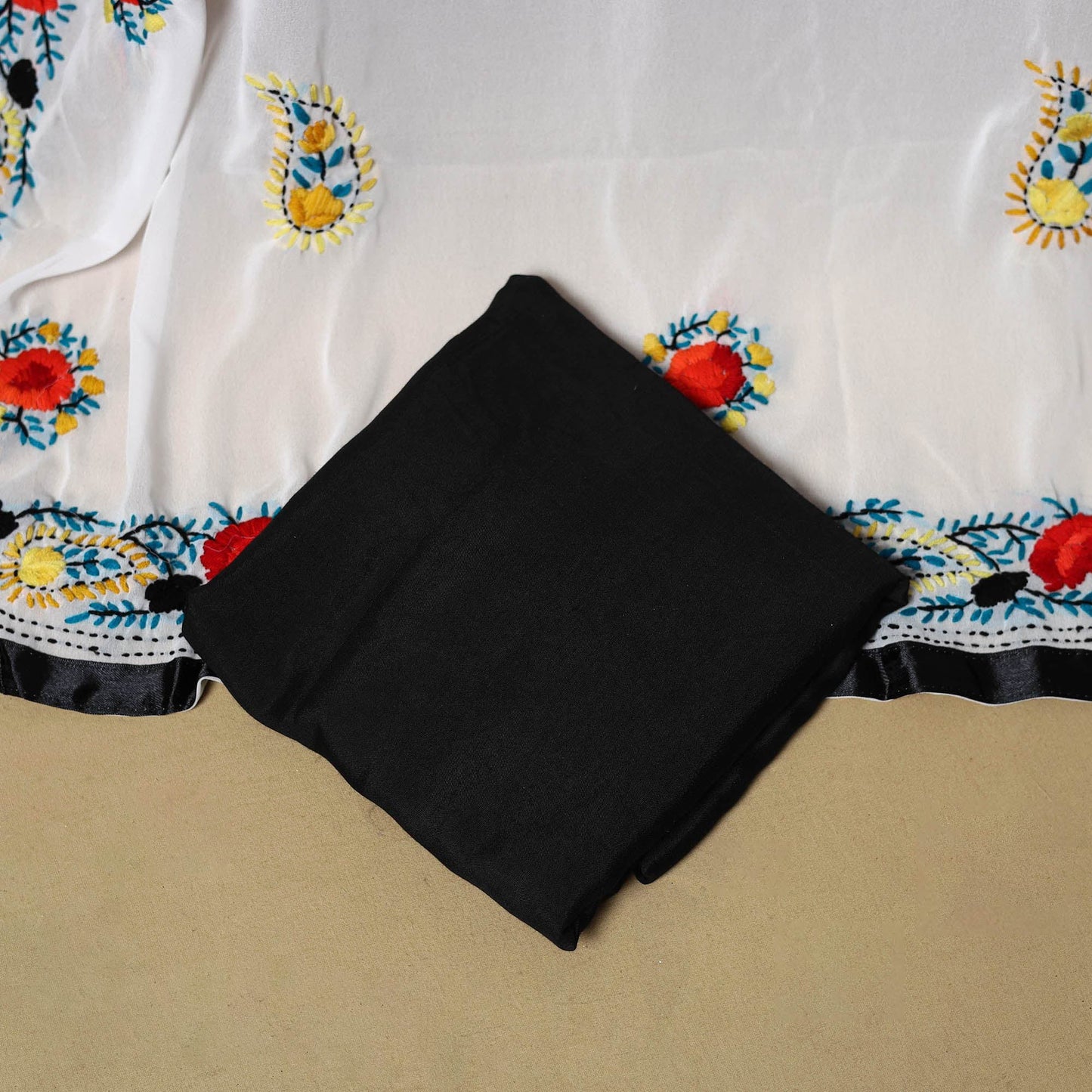 White - ranihati chapa work hand embroidery georgette 3pc