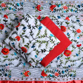 White 3pc Hand Embroidery Georgette Phulkari Dress Material