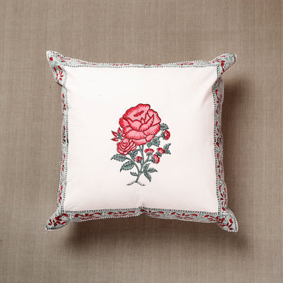 Buy Rose Block Print Cotton Sanganeri Cushion Cover
