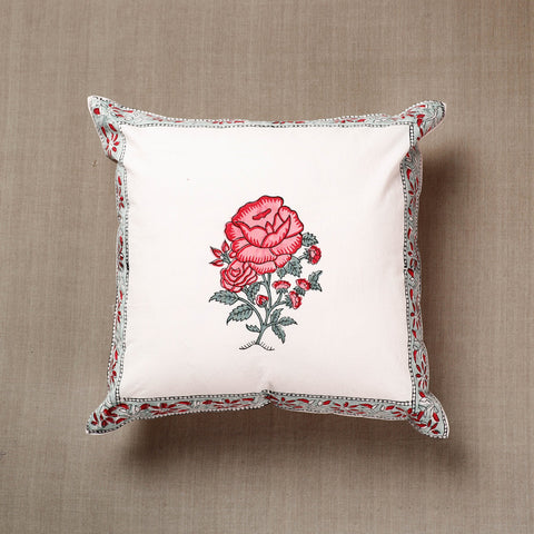 Buy Rose Block Print Cotton Sanganeri Cushion Cover