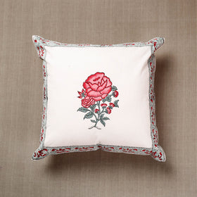 Buy Rose Block Print Cotton Sanganeri Cushion Cover