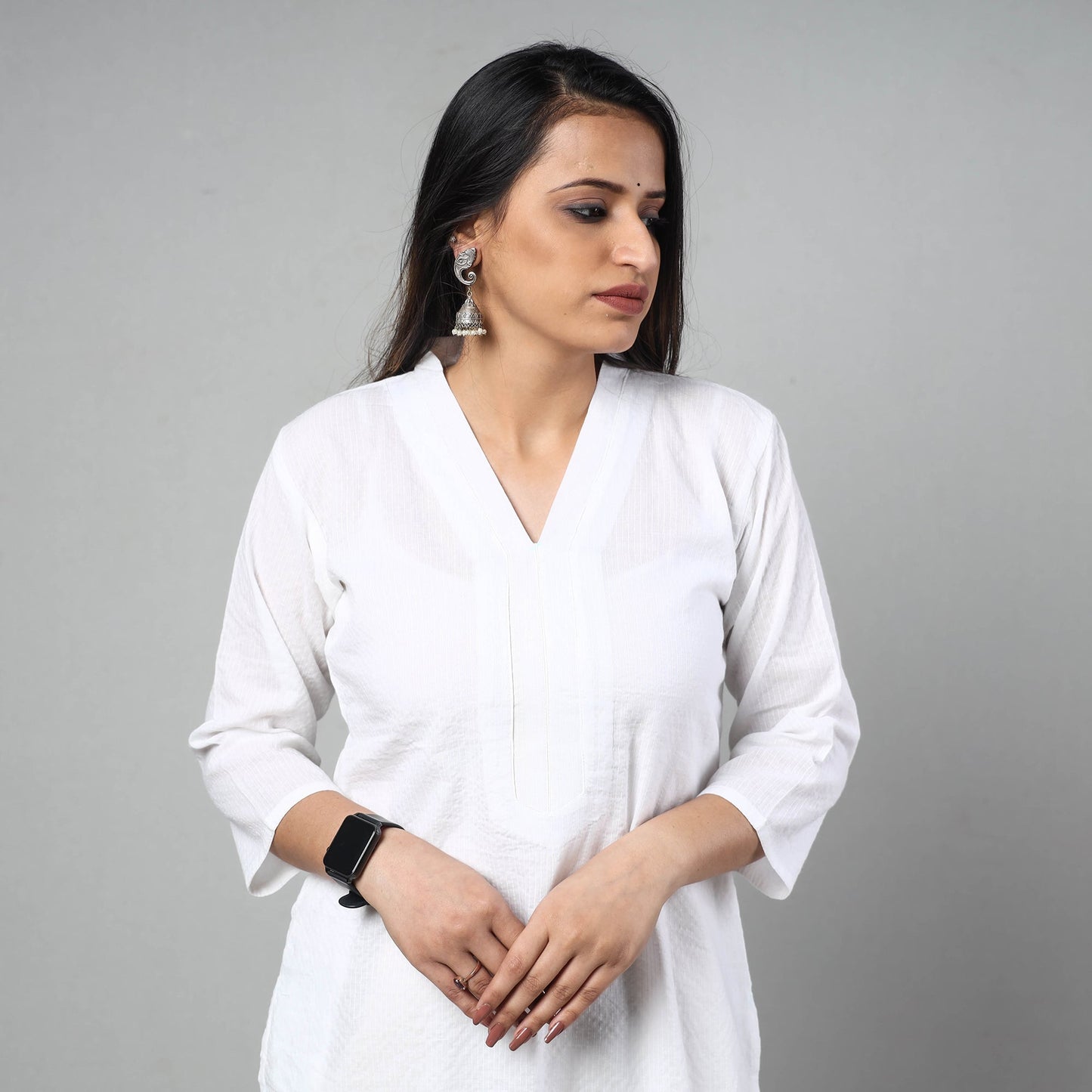 Buy Running Stitch Cotton Long Kurta for Women