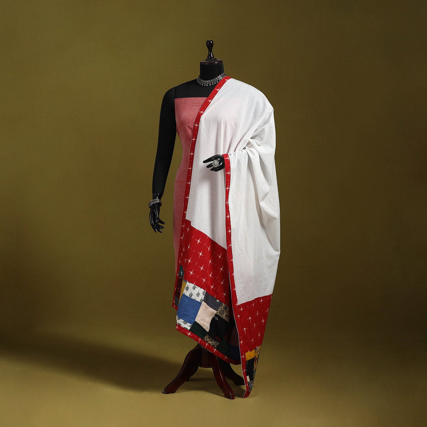 Running stitch with patchwork cotton dupatta 07