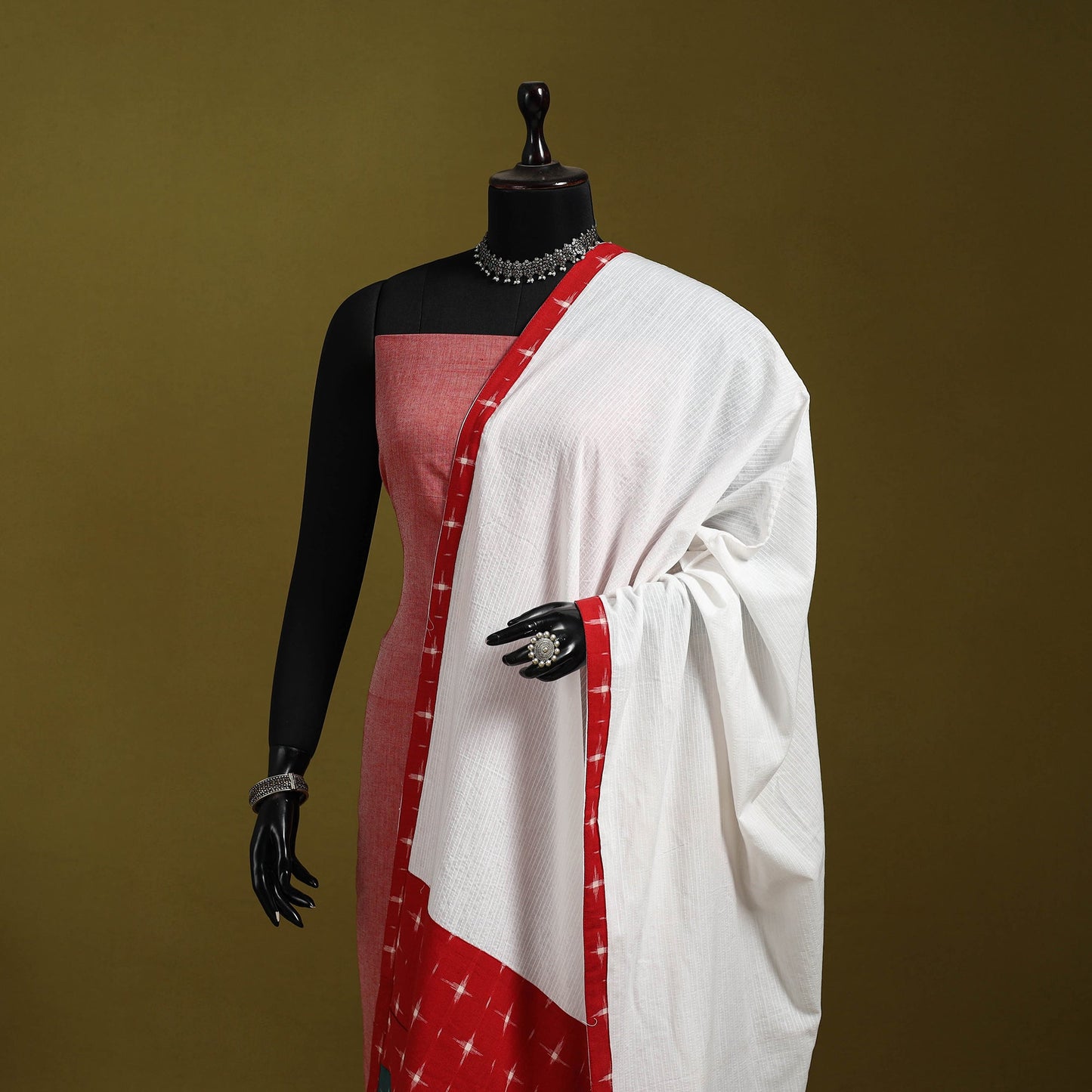 Running stitch with patchwork cotton dupatta 07