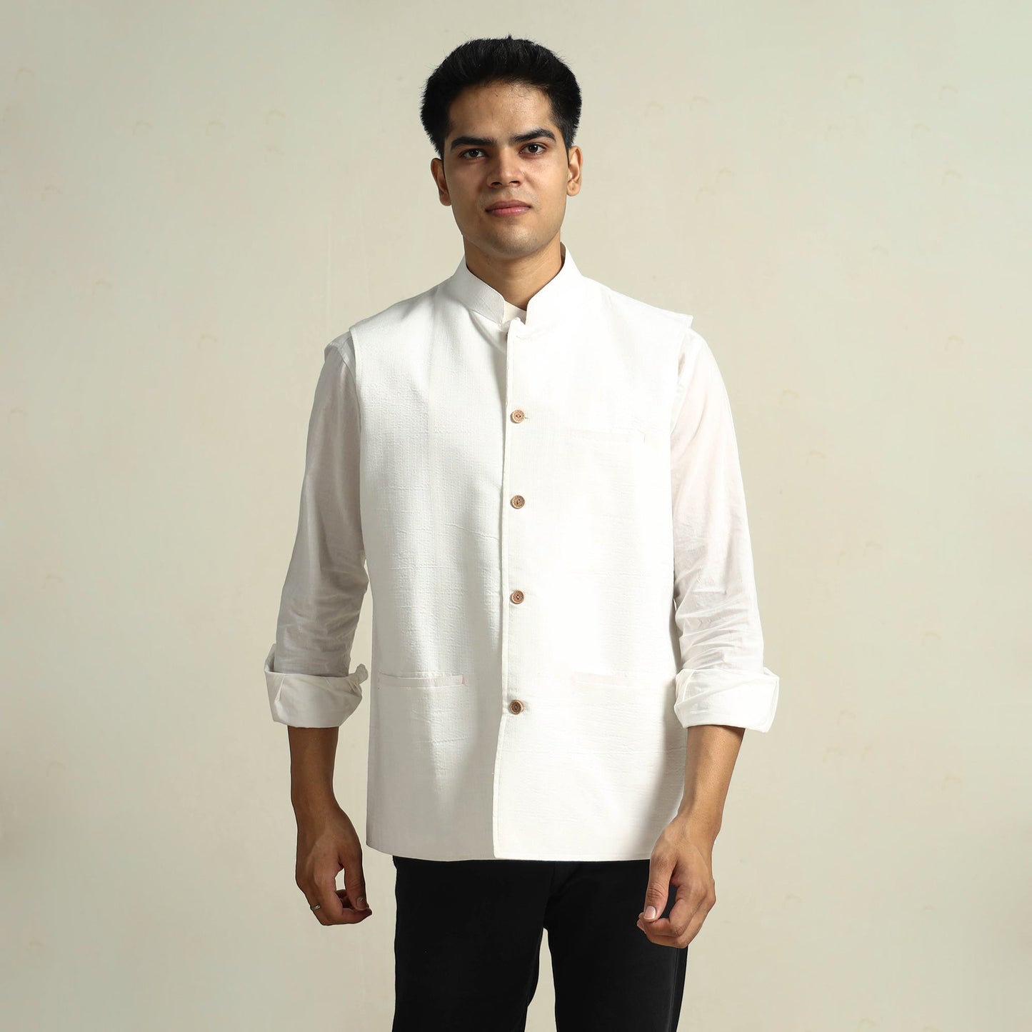 Buy Running Stitch Pure Cotton Men Nehru Jacket 21 Online at iTokri.com