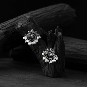 White - saanjh bela bloom oxidised earrings - handcrafted