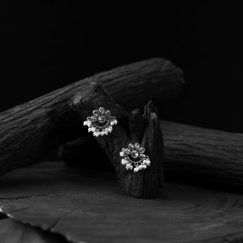 White - saanjh bela bloom oxidised earrings - handcrafted