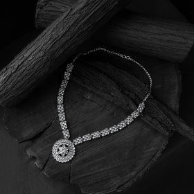 White - saanjh bela crystal lotus oxidised necklace set