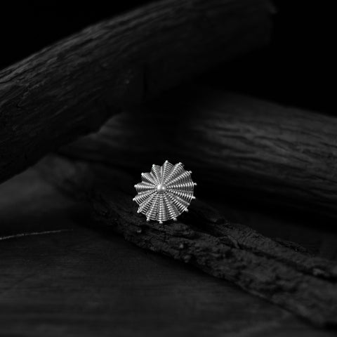 White - saanjh bela dandelion oxidised ring - handcrafted