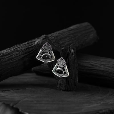 White - saanjh bela dolphin oxidised earrings - handcrafted