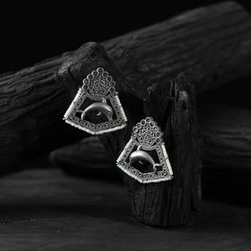 White - saanjh bela dolphin oxidised earrings - handcrafted