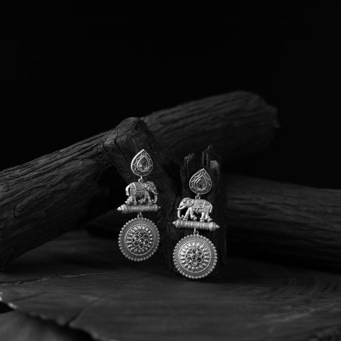 White - saanjh bela elephant motif oxidised earrings