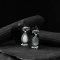White - saanjh bela elephant oxidised earrings - handcrafted