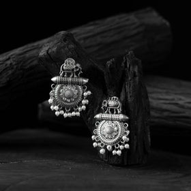 White - saanjh bela elephant oxidised earrings - handcrafted