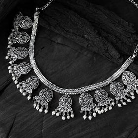 White - saanjh bela floral oxidised necklace set