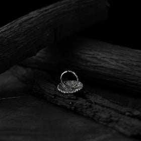 White - saanjh bela floral oxidised ring - handcrafted
