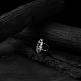 White - saanjh bela floral oxidised ring - handcrafted