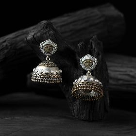 White - saanjh bela goddess durga oxidised jhumka earrings