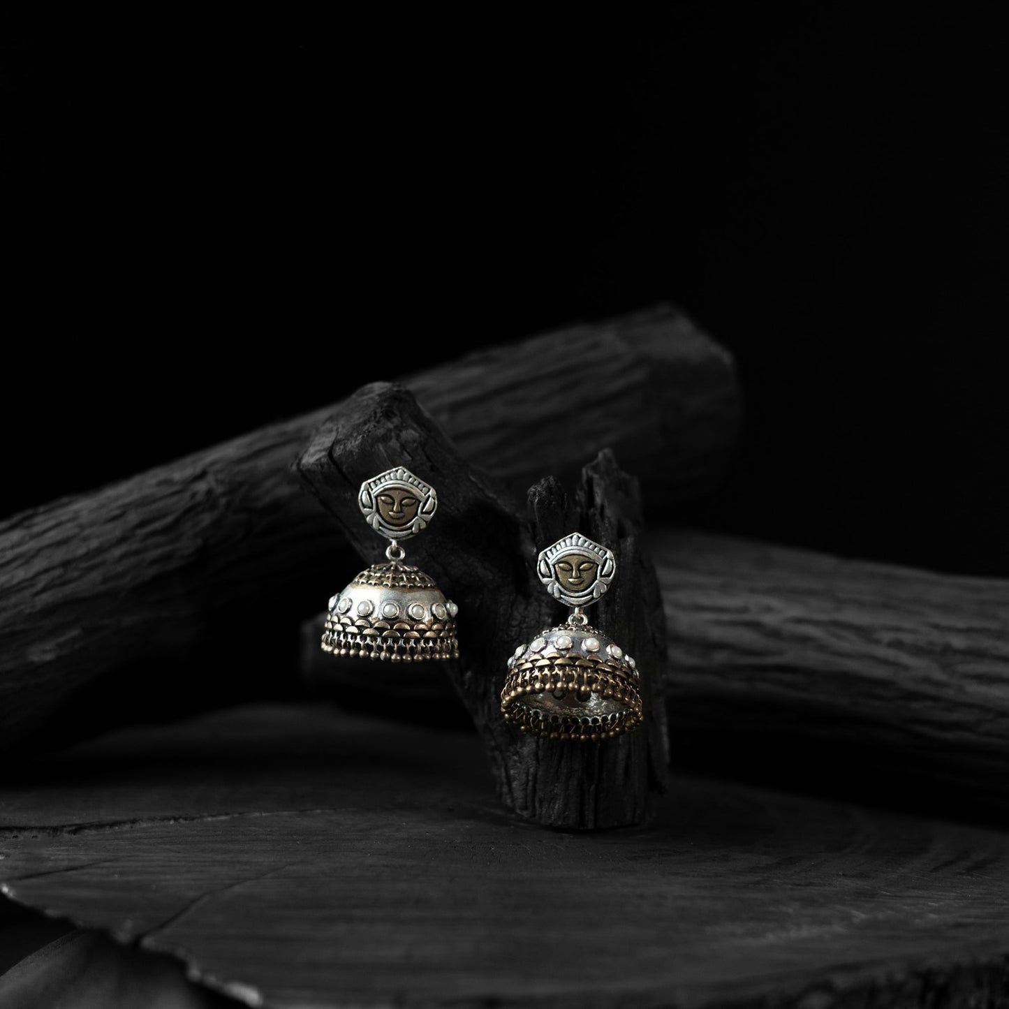 White - saanjh bela goddess durga oxidised jhumka earrings