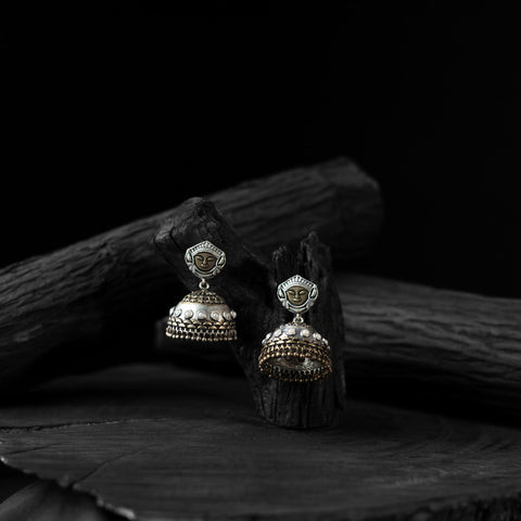 White - saanjh bela goddess durga oxidised jhumka earrings