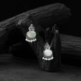 White - saanjh bela leaf motif oxidised earrings