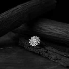 White - saanjh bela lotus oxidised ring - handcrafted
