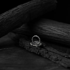 White - saanjh bela lotus oxidised ring - handcrafted