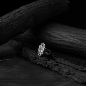 White - saanjh bela lotus oxidised ring - handcrafted