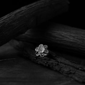 White - saanjh bela lotus oxidised ring - handcrafted