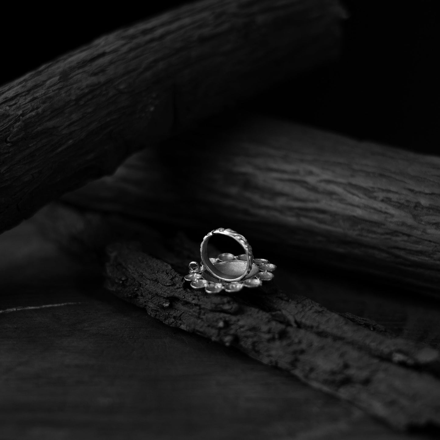 White - saanjh bela mandala oxidised ring - handcrafted