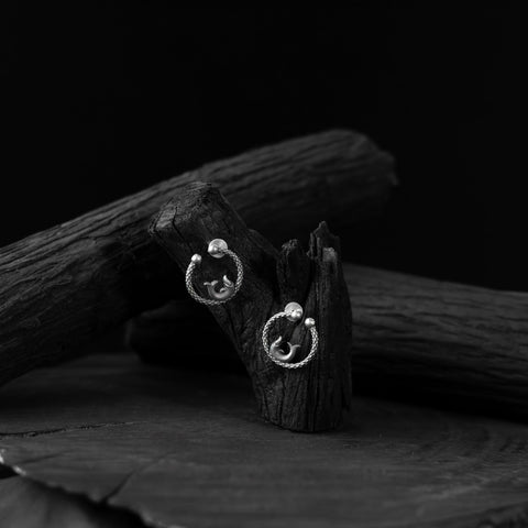 White - saanjh bela matsya oxidised earrings - handcrafted