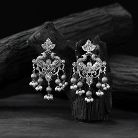 White - saanjh bela mayura oxidised earrings - handcrafted
