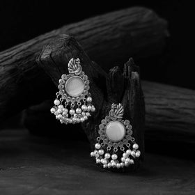 White - saanjh bela mayura oxidised earrings - handcrafted