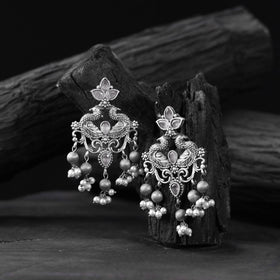 White - saanjh bela mayura oxidised earrings - handcrafted