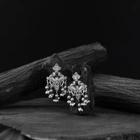 White - saanjh bela mayura oxidised earrings - handcrafted