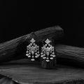White - saanjh bela mayura oxidised earrings - handcrafted