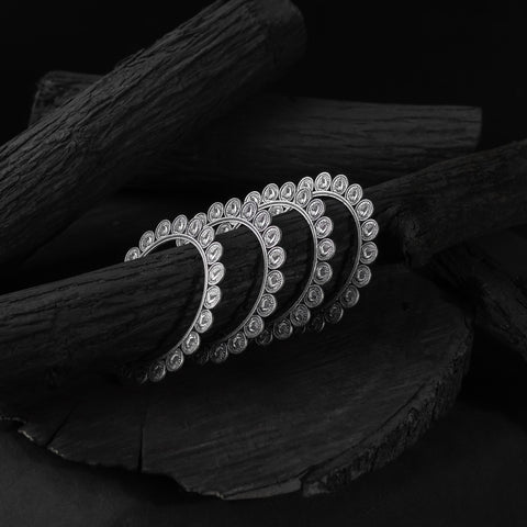 White - saanjh bela mayuri oxidised bangle (set of 4)