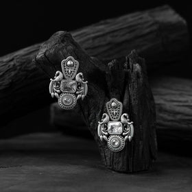 White - saanjh bela mayuri oxidised earrings - handcrafted