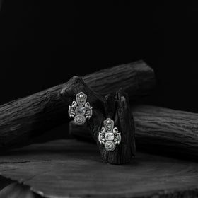 White - saanjh bela mayuri oxidised earrings - handcrafted