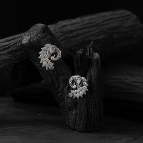 White - saanjh bela mayuri oxidised earrings - handcrafted