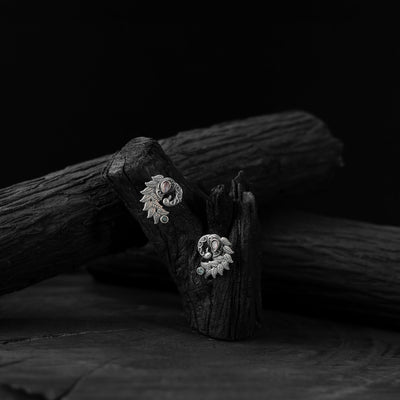 White - saanjh bela mayuri oxidised earrings - handcrafted