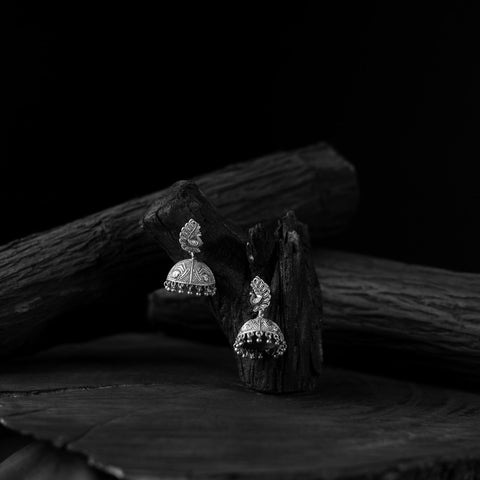 White - saanjh bela mor pankh oxidised jhumka earrings