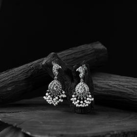 White - saanjh bela peacock motif oxidised earrings