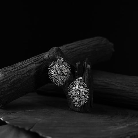 White - saanjh bela peacock & paisley oxidised earrings