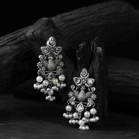 White - saanjh bela peacock pearls oxidised earrings
