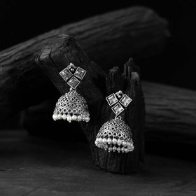 White - saanjh bela square oxidised jhumka earrings
