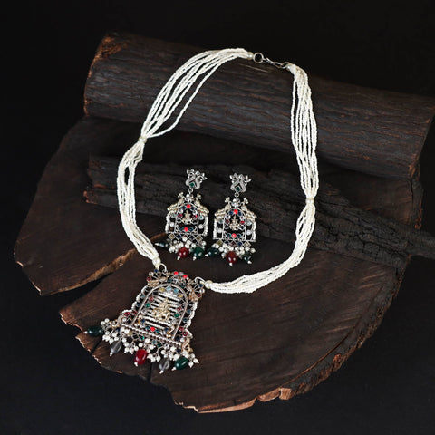 White - saanjh saaj classic german silver necklace set 04