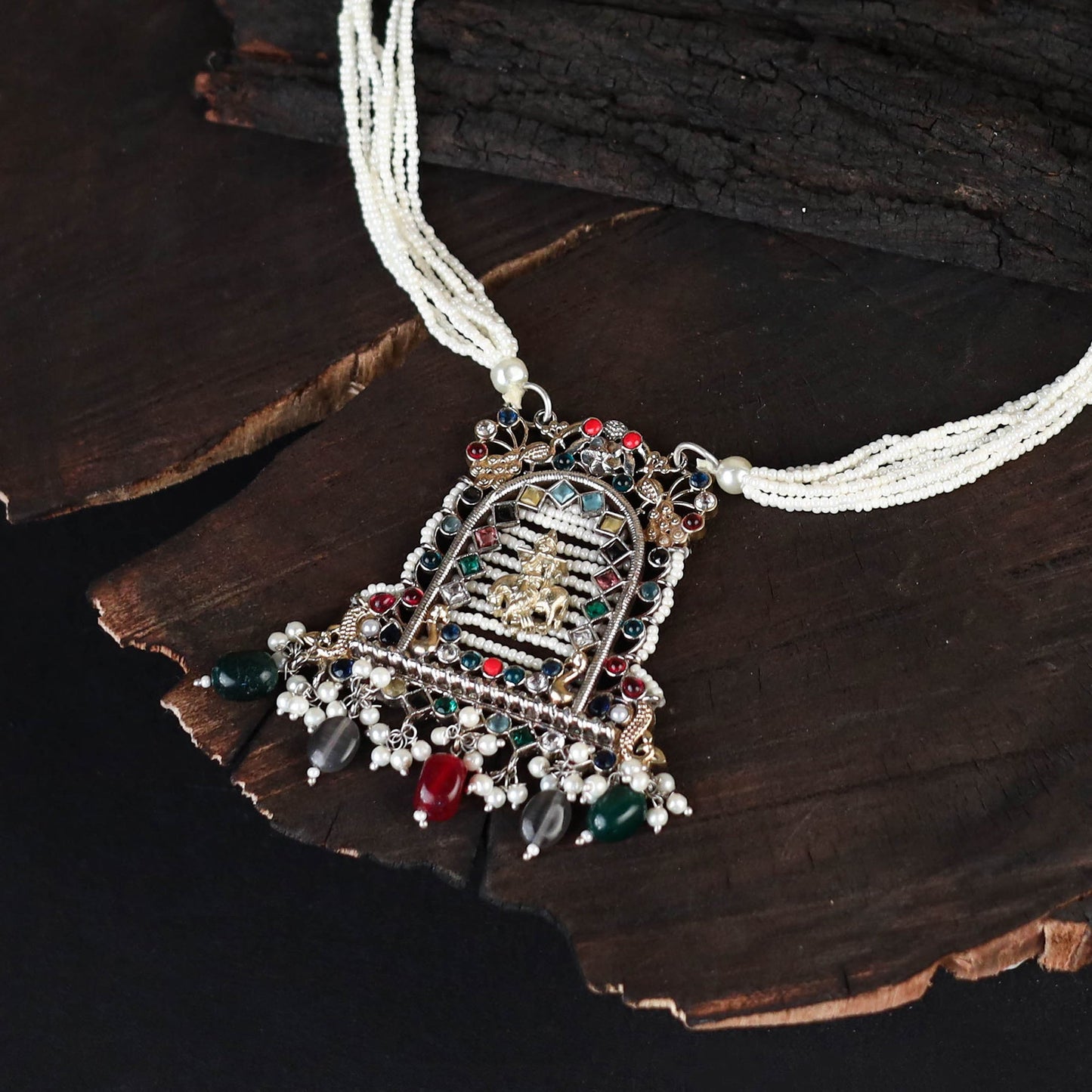 White - saanjh saaj classic german silver necklace set 04