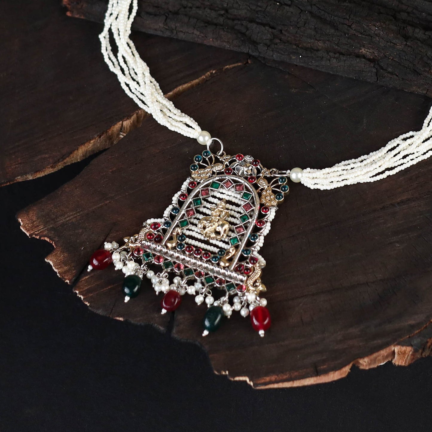 White - saanjh saaj classic german silver necklace set 06