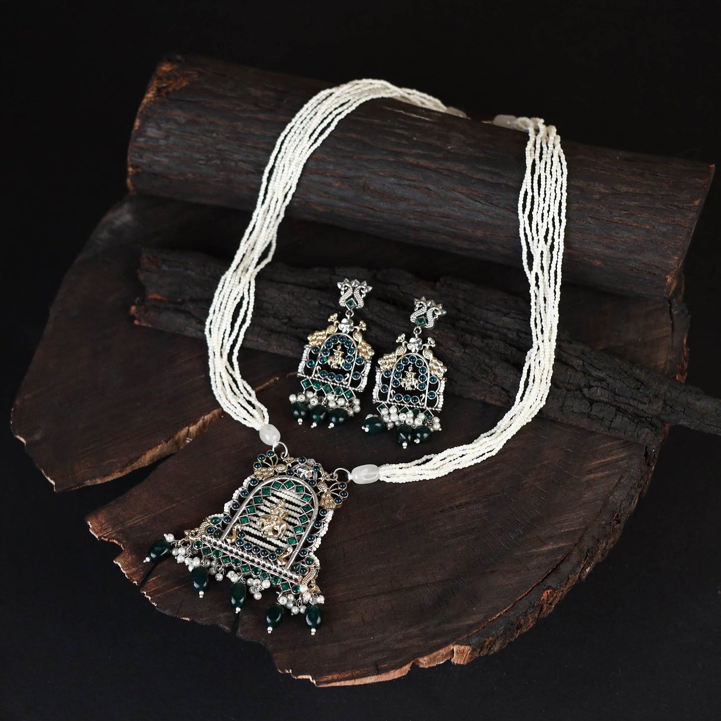 White - saanjh saaj classic german silver necklace set 07